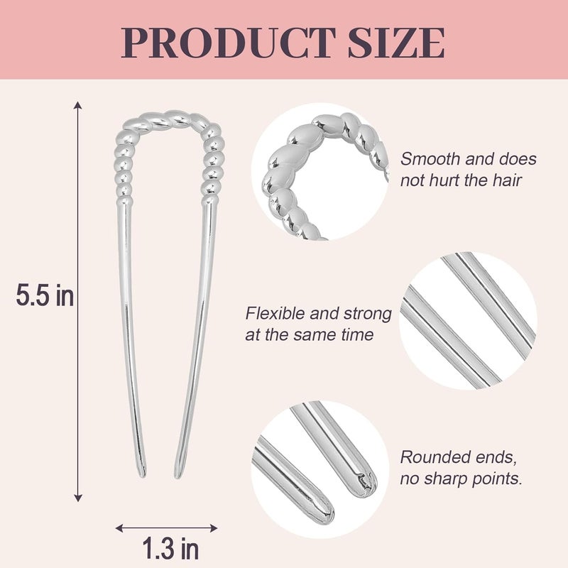 JIRIS 2PCS 5.5Inch French Hair Pins Large U-Shaped Pins for Women and Girls Fashion Metal Hair Pin French Twist Hair Pins for Buns, Updos,Stylish and Functional(set4-silver) - Image 2